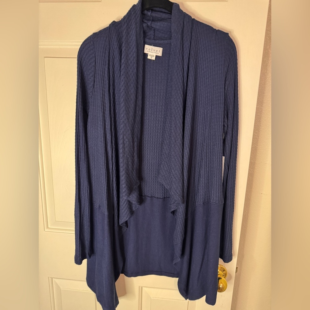 ⭐️NWT Velvet Navy Blue Thermal Waffle Long Sleeve Cardigan Size Medium women’s - Picture 7 of 10